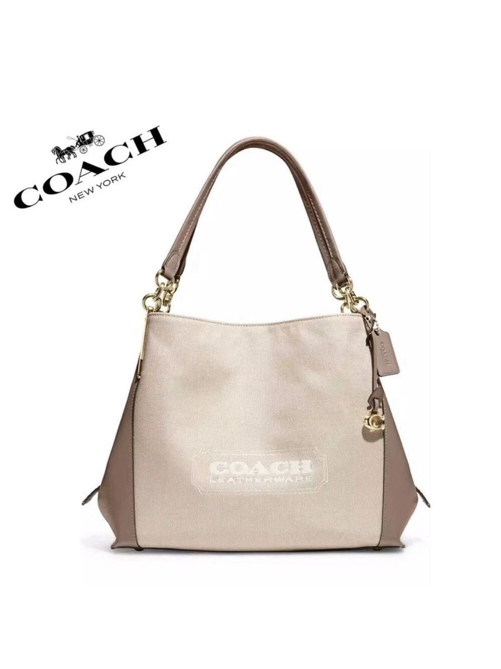 NWT Coach’s Badge Jacquard Dalton 31 Shoulder Bag Chalk Taupe